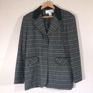 Danielle Martin Plaid‎ Wool and Suede Academia Equestrian Blazer Jacket